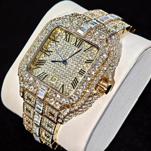 Diamond Watch for Men Luxury Waterproof Square Quartz Clocks