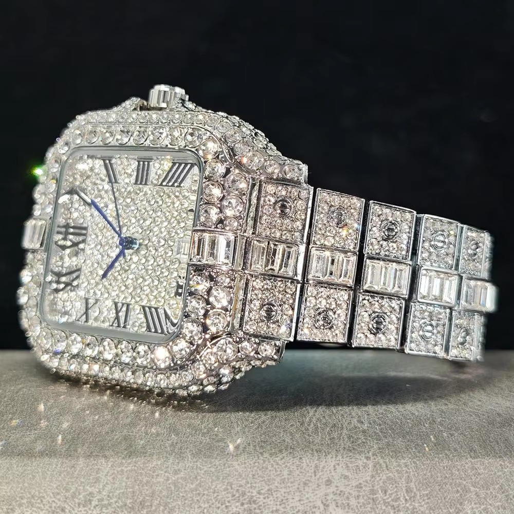 Diamond Watch for Men Luxury Waterproof Square Quartz Clocks - Image 3