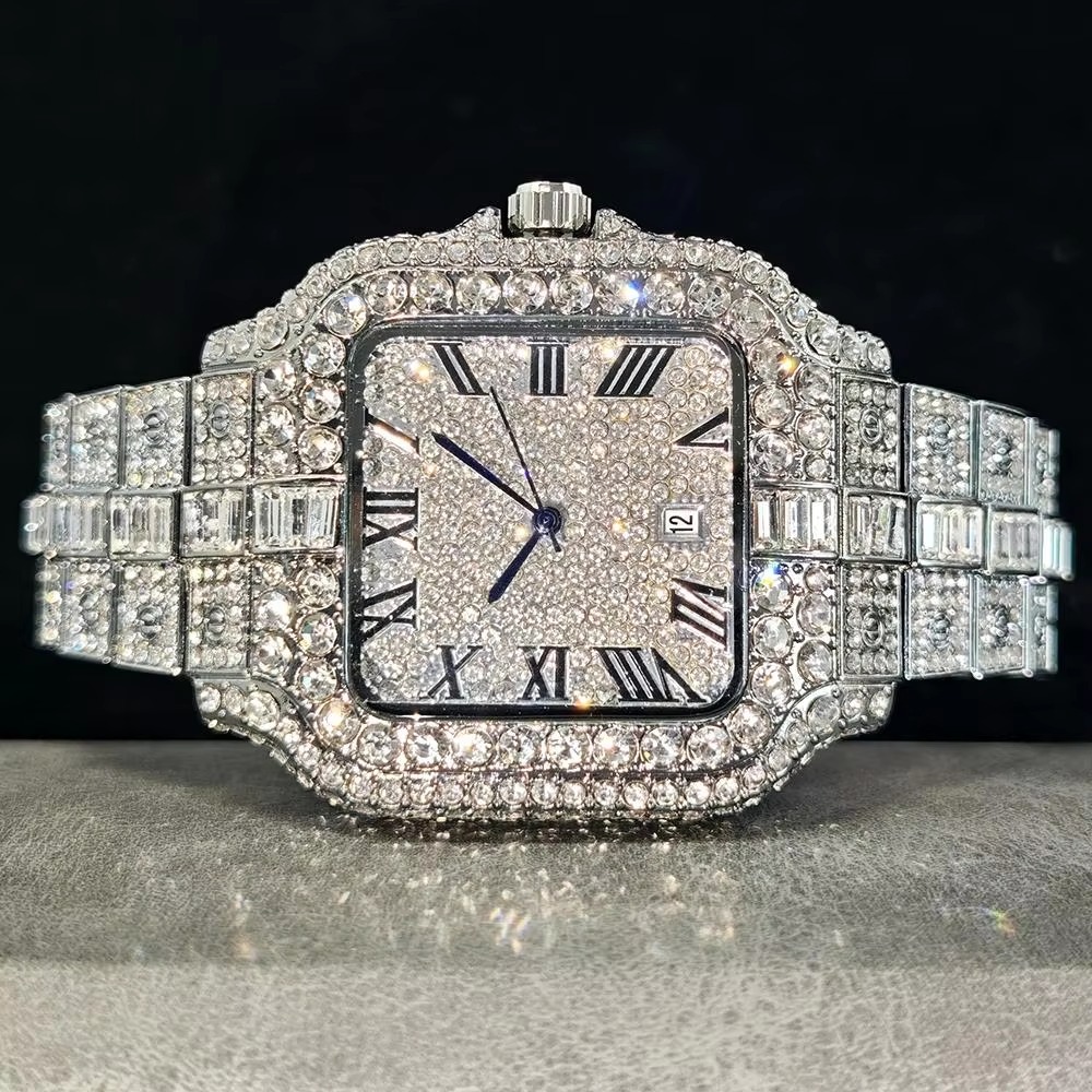 Diamond Watch for Men Luxury Waterproof Square Quartz Clocks - Image 4