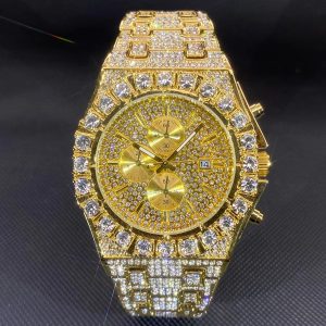 Gold Wrist Watch for Men Hip Hop Full Stone Quartz Watches