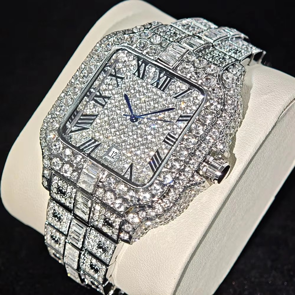 Diamond Watch for Men Luxury Waterproof Square Quartz Clocks - Image 5