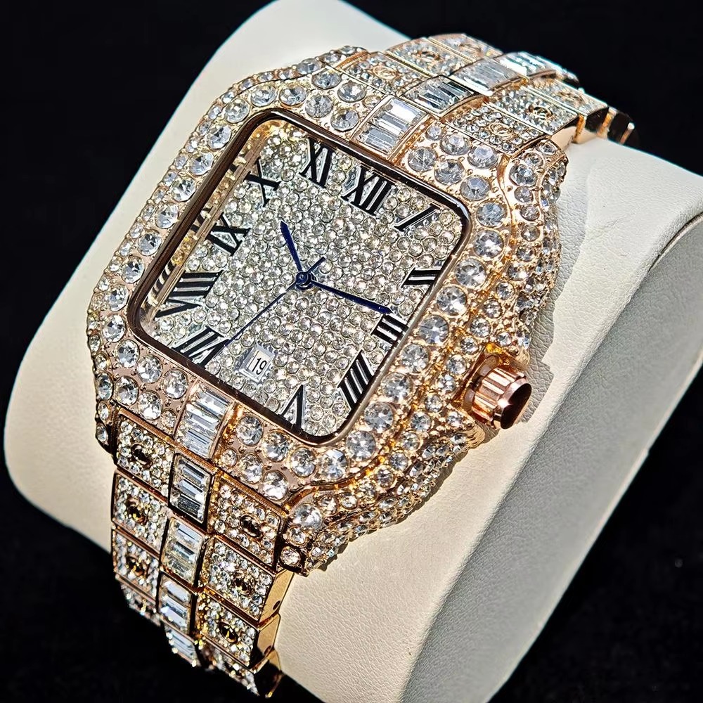 Diamond Watch for Men Luxury Waterproof Square Quartz Clocks - Image 7