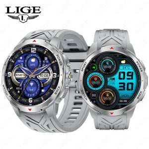 KT88 round smart watch with black silicone strap and large display