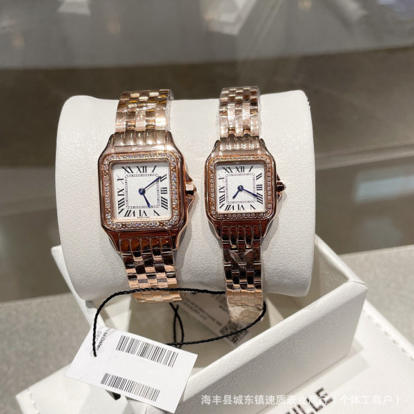 Women's square quartz watch with Roman numeral-inspired dial and stainless steel bracelet